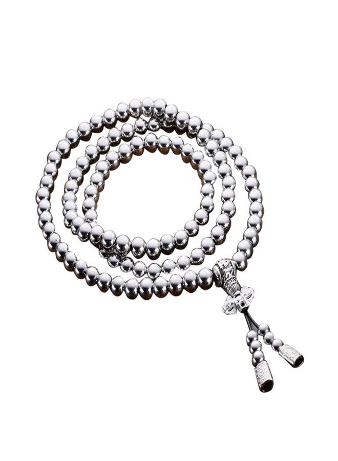 PEPAXON Beads Necklace for Men Cross Necklace Stainless Steel Necklace Chain Waist Chain 108 Buddha Beads Necklace (Silver-Cross) - Image 1