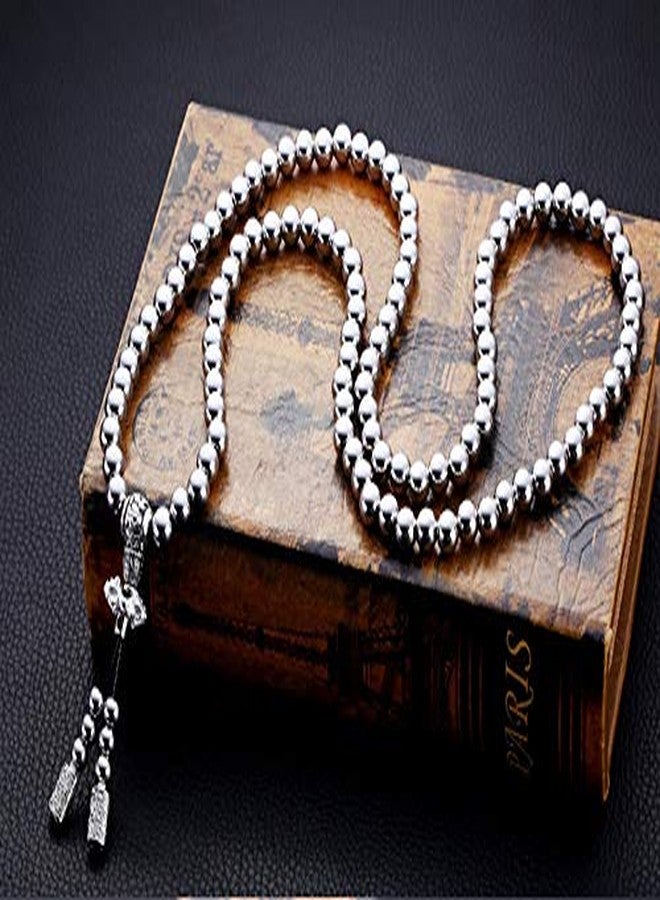 PEPAXON Beads Necklace for Men Cross Necklace Stainless Steel Necklace Chain Waist Chain 108 Buddha Beads Necklace (Silver-Cross) - Image 3