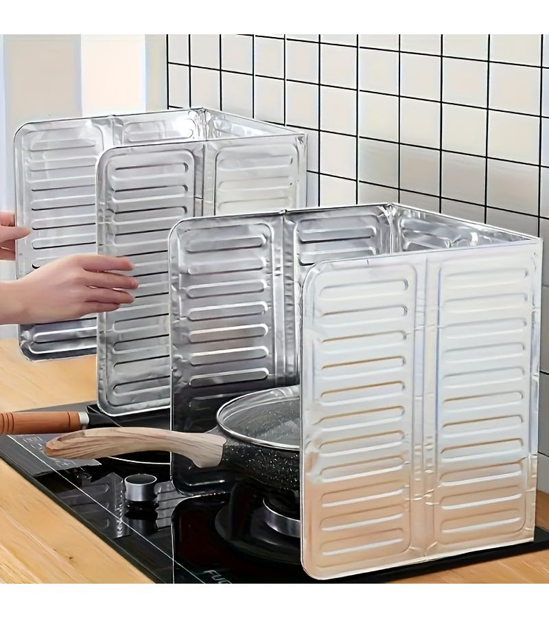 4pcs Large Aluminum Foil Oil Proof Baffle 84x32.5cm Foldable Gas Stove Windshield - Image 5