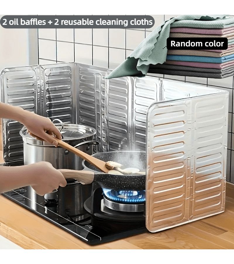 4pcs Large Aluminum Foil Oil Proof Baffle 84x32.5cm Foldable Gas Stove Windshield - Image 1