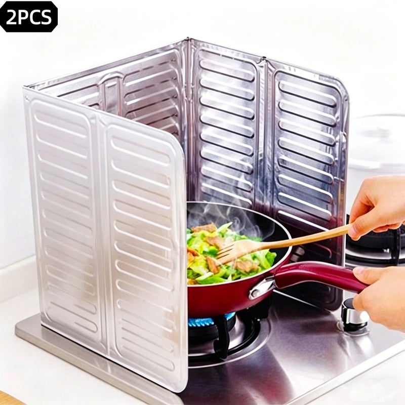 4pcs Large Aluminum Foil Oil Proof Baffle 84x32.5cm Foldable Gas Stove Windshield - Image 2