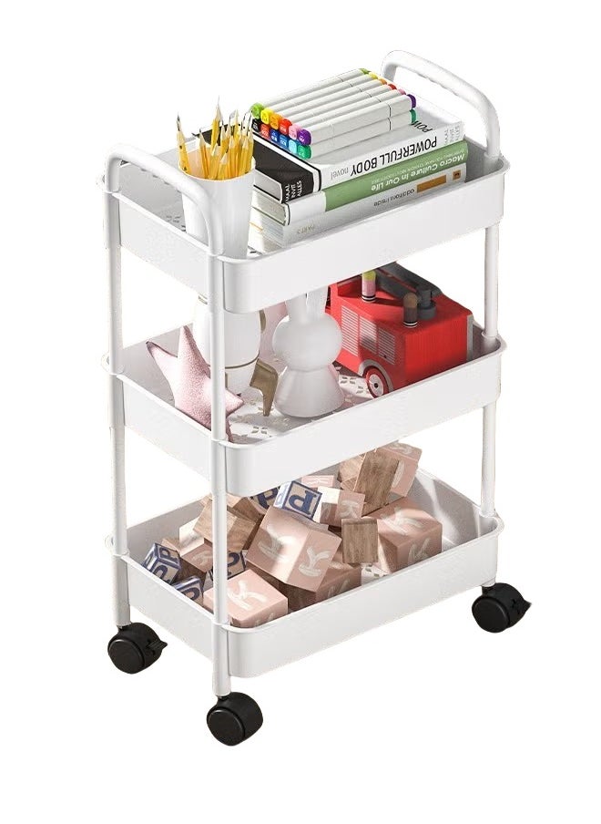 FLYROAD 3-Layer Plastic Utility Roller Cart Pallet Storage Organizer Cart Craft Cart for Kitchen Bathroom Office Living Room (White)  - Image 1