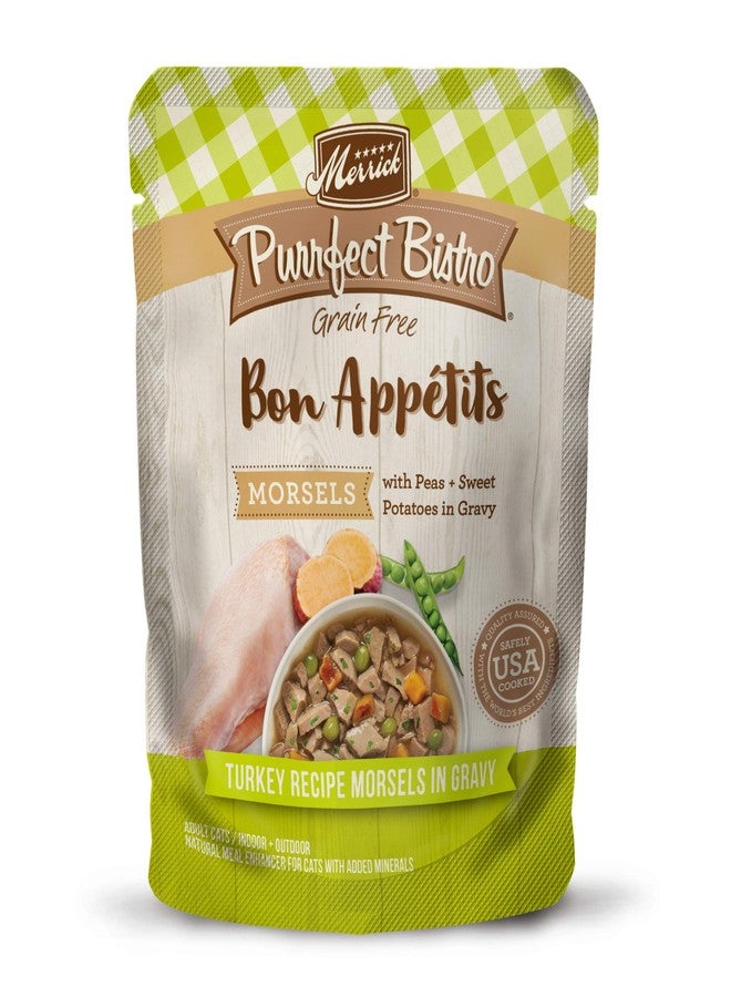 ميريك بيرفكت بيسترو بون أبيتيت، مُكمّل طعام القطط الرطب الممتاز الخالي من الحبوب، قطع الديك الرومي في المرق - (عبوة من 24 كيسًا) 3 أونصة. - Image 1