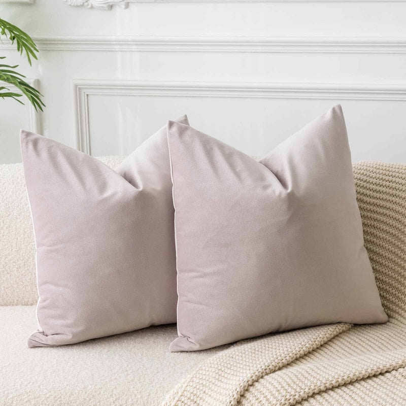 JUSPURBET Throw Pillow Covers Set of 2 Decorative Velvet Pillow Covers for Couch Sofa Bed Soft Cushion Covers Cases with Invisible Zipper for Living Room Home Decor 24x24 inch,Champagne - Image 1