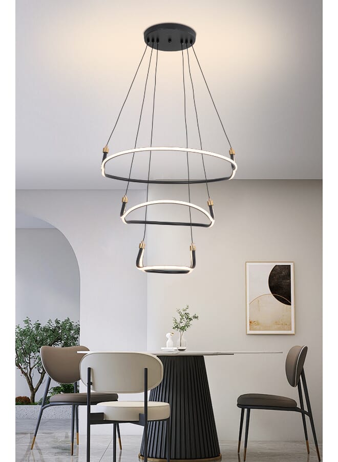 Best Power Modern LED 6556 Dimmable Chandelier with 3 Adjustable Brightness Levels - Elegant 3-Rings Design for Dining Rooms & Living Spaces - Image 1