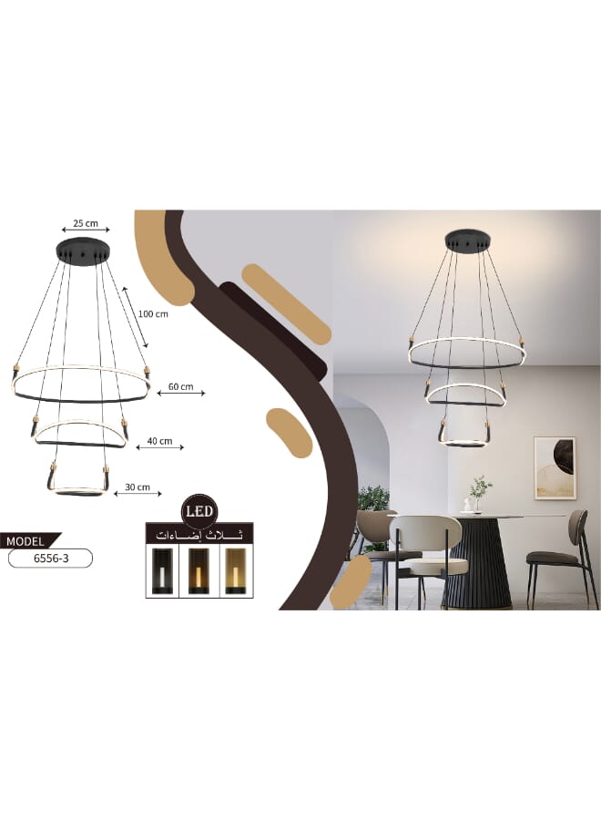 Best Power Modern LED 6556 Dimmable Chandelier with 3 Adjustable Brightness Levels - Elegant 3-Rings Design for Dining Rooms & Living Spaces - Image 3