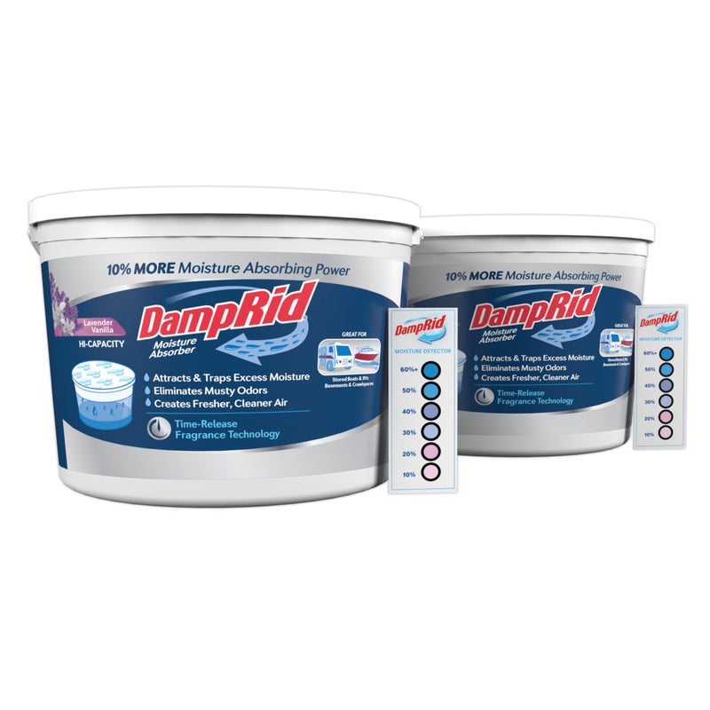 DampRid HiCapacity Moisture Absorber Bucket Lavender Vanilla 2 lb 155 oz Moisture Detection Strip 2 Pack Attracts Traps Excess Moisture - Image 3