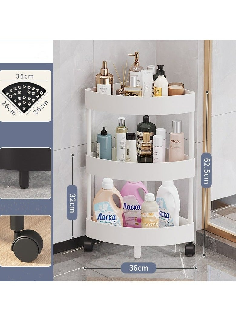 RollsTimi  3-Tier Rolling Storage Cart,Corner Shelves,Multi-Purpose Organizer For Bathroom,Office & Kitchen,Plastic Shower Caddy Organizer Shelf,Easy To Assemble & Move,White - Image 1