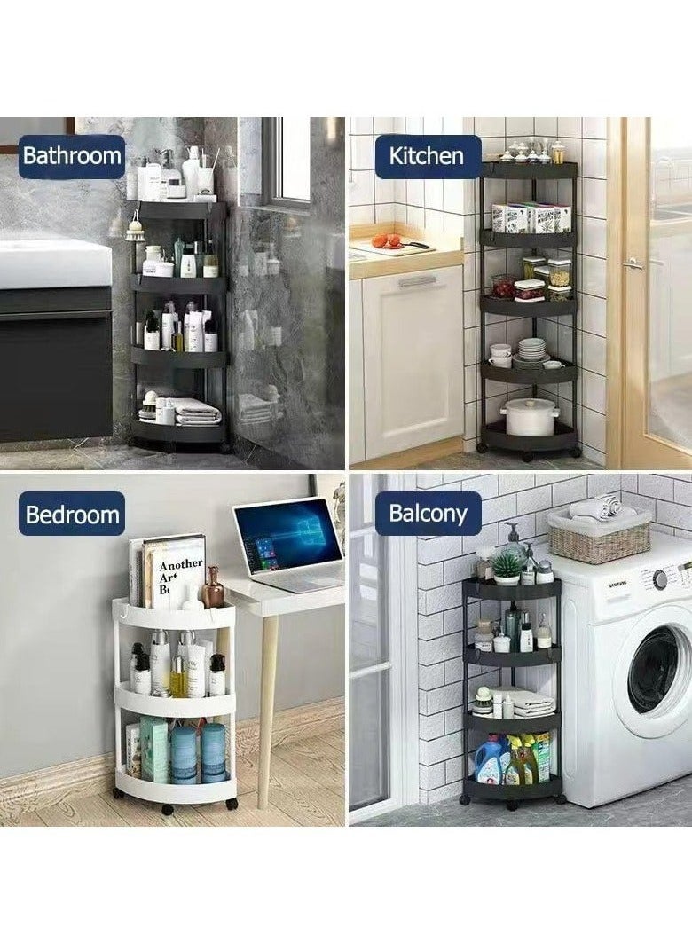 RollsTimi  3-Tier Rolling Storage Cart,Corner Shelves,Multi-Purpose Organizer For Bathroom,Office & Kitchen,Plastic Shower Caddy Organizer Shelf,Easy To Assemble & Move,White - Image 3