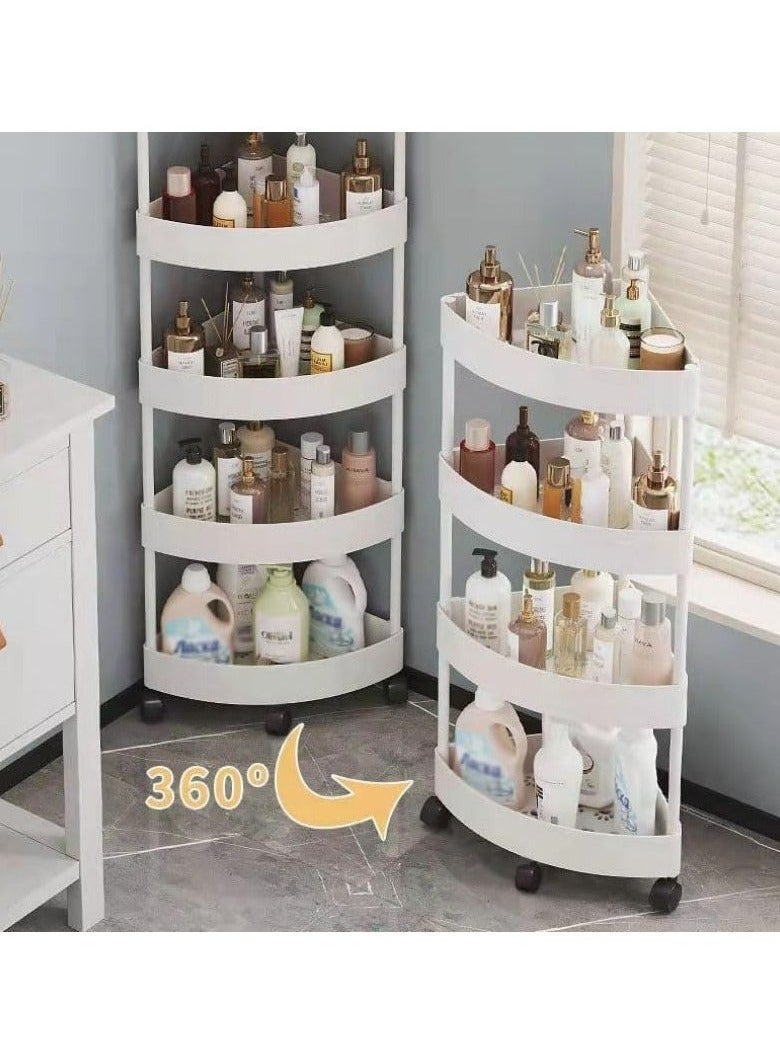 RollsTimi  3-Tier Rolling Storage Cart,Corner Shelves,Multi-Purpose Organizer For Bathroom,Office & Kitchen,Plastic Shower Caddy Organizer Shelf,Easy To Assemble & Move,White - Image 5