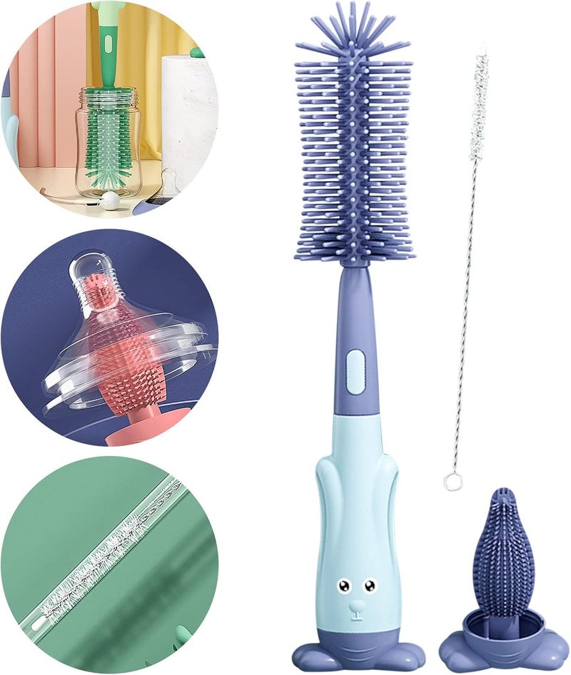 comfrt 3-in-1 Baby Bottle Brush Silicone Rotary Bottle Washing Brush Straw Brush Pacifier Brush Set Water Cup Cleaning Brush - Image 4