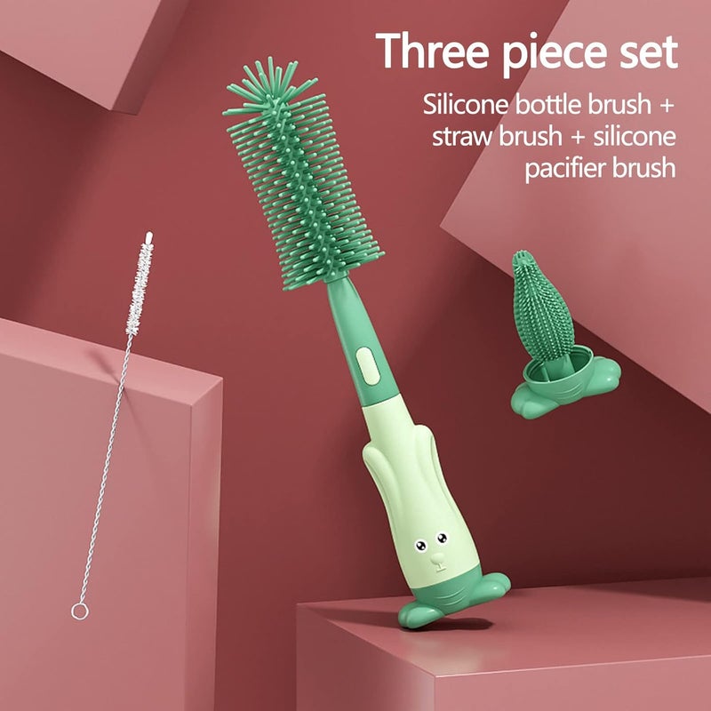 comfrt 3-in-1 Baby Bottle Brush Silicone Rotary Bottle Washing Brush Straw Brush Pacifier Brush Set Water Cup Cleaning Brush - Image 2