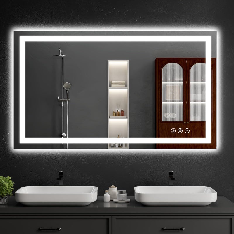 WISSMIELS 48"x32" LED Bathroom Mirror with Lights, Dimmableï¼ŒAnti-Fogï¼ŒBathroom Vanity Mirror for Wall, Backlit + Front Lit, Memory Function, Shatter-Proofï¼ŒTempered Glass - Image 1