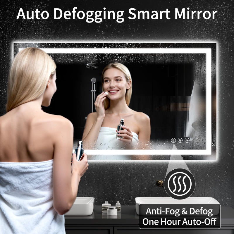 WISSMIELS 48"x32" LED Bathroom Mirror with Lights, Dimmableï¼ŒAnti-Fogï¼ŒBathroom Vanity Mirror for Wall, Backlit + Front Lit, Memory Function, Shatter-Proofï¼ŒTempered Glass - Image 3