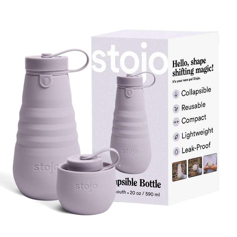 Stojo STOJO Collapsible Water Bottle  Lilac Purple 20oz  592ml  LeakProof Reusable Silicone Travel Cup for Hot  Cold Drinks  Microwave  Dishwasher Safe 