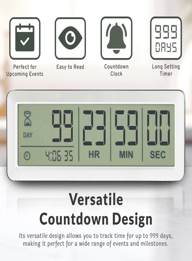 Countables White Large LCD Digital Countdown Clock, Up to 999 Days - Easy to Set & Read Reusable Count Down Timer for Retirement, Wedding, Christmas, Holiday,Baby Due Date,Birthday & More - Image 3
