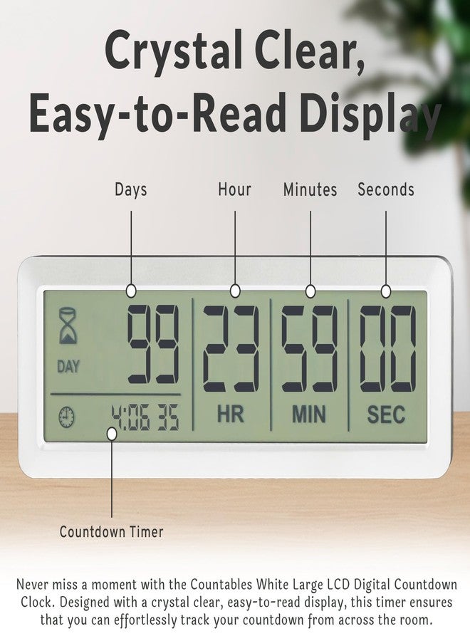 Countables White Large LCD Digital Countdown Clock, Up to 999 Days - Easy to Set & Read Reusable Count Down Timer for Retirement, Wedding, Christmas, Holiday,Baby Due Date,Birthday & More - Image 2