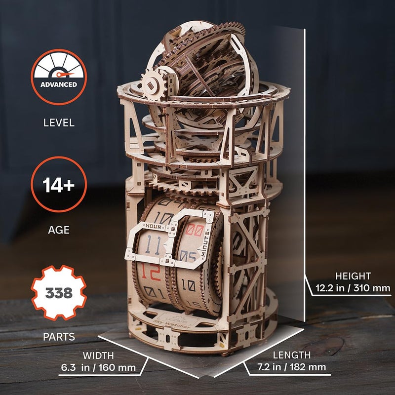 UGEARS Astronomer Table Clock with Tourbillon - 3D Wooden Puzzles for Adults Model Kit - Mechanical Clock Kit Functional DIY Wood Model Kits for Adults, 3D Puzzle for Puzzle Lovers - Image 3