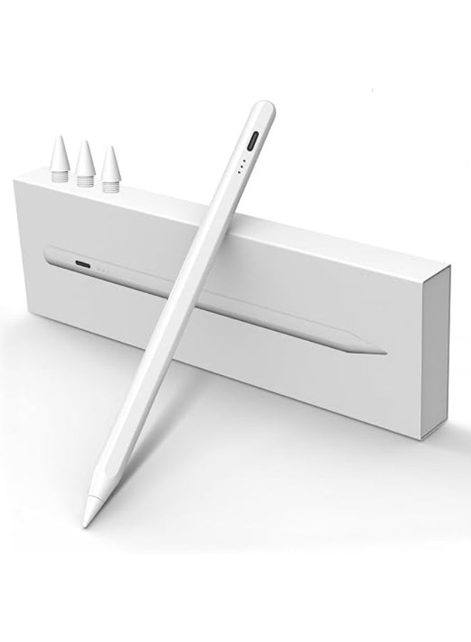 قلم رقمي لأجهزة iPad (2018–2026)، شحن سريع USB-C خلال 20 دقيقة، يدعم رفض راحة اليد، سن دقيق 1.5 مم، استشعار الميل، تثبيت مغناطيسي، مؤشر LED للبطارية، مع 2 سن بديل