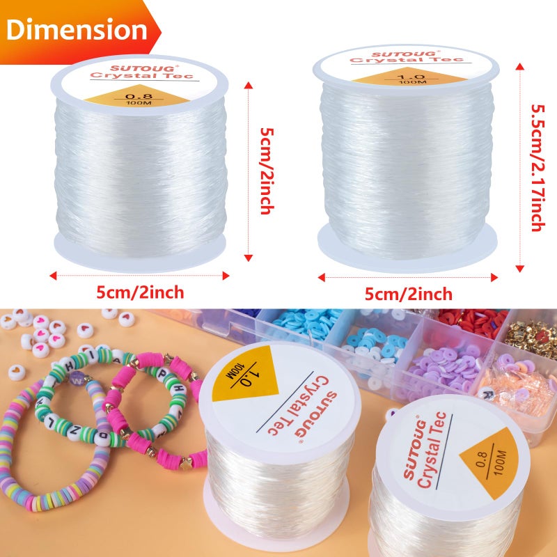 SUTOUG Elastic String for Bracelets, 2 Rolls 0.8mm and 1.0mm Crystal Elastic Cord for Bracelet Beads Jewelry DIY Crafts Bracelets Necklaces White (200M) - Image 2