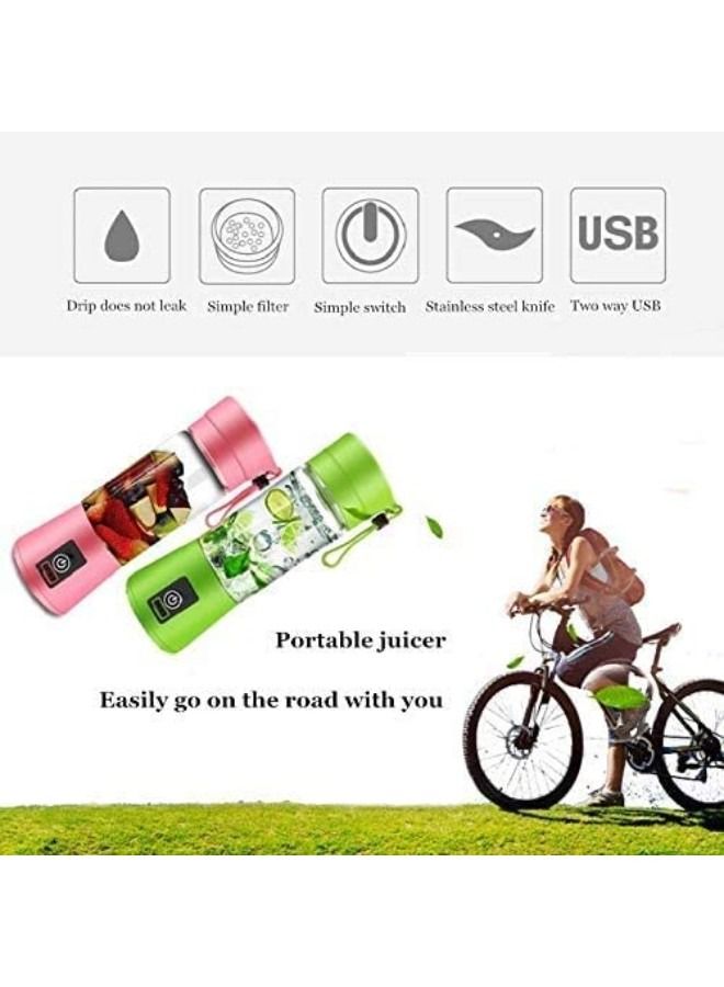 فيو خلاط محمول 380 مل، خلاط فواكه شخصي قابل لإعادة الشحن مع خلاط USB صغير لمخفوق الحليب، عصارة فواكه للرياضة، المدرسة، النزهة، المكتب، السفر، أخضر  - Image 3