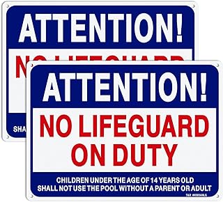 TR T&R No Lifeguard On Duty Sign, Pool Sign - 2 Pack - 14"x10" .040 Rust Free Heavy Aluminum, Reflective, Waterproof, - Image 1