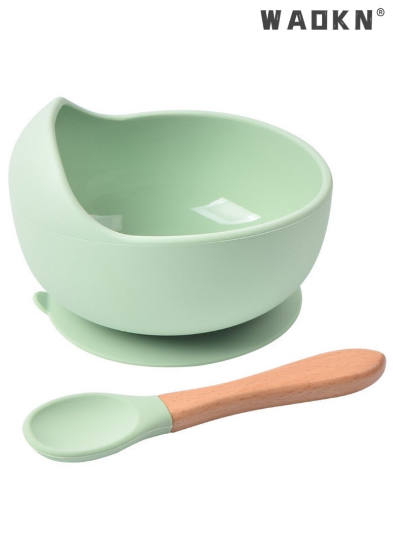 WAOKN 5PCS Baby Silicone Sucker Plate Bowl Bibs Spoon Fork Cutlery Sets Baby Toddler Bib Divided Plate and Bowl Self Feeding Spoons Dish Set | Baby Eating Utensils | Toddler Feeding Supplies Kids Gift - Image 3