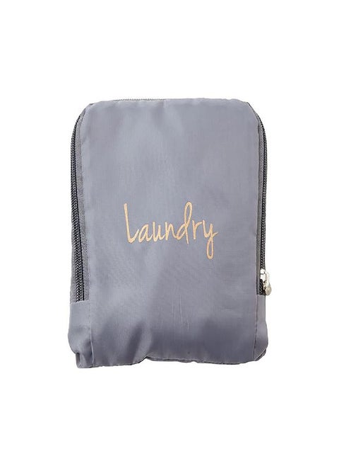 Miamica Soft Travel Laundry Bag with Zipper and Drawstring, Gray/Gold, 21” x 22” - Keep Your Dirty Clothes Separate and Your Suitcase Organized - Expandable, Durable, and Foldable Laundry Bag