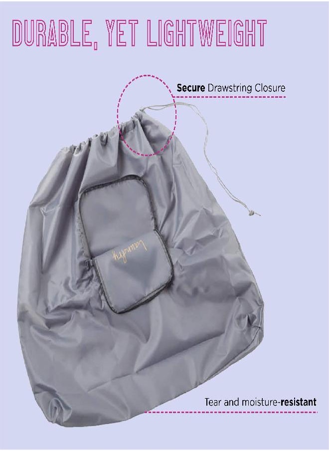 Miamica Miamica Soft Travel Laundry Bag with Zipper and Drawstring, Gray/Gold, 21” x 22” - Keep Your Dirty Clothes Separate and Your Suitcase Organized - Expandable, Durable, and Foldable Laundry Bag  - Image 4