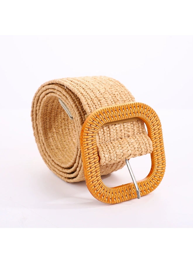 Goolsky Classic Square Buckle Boho Belts Solid Color Braided Straw Belt Elastic Waistband Simple Jeans Belt Dress Girdle For Women - Image 1