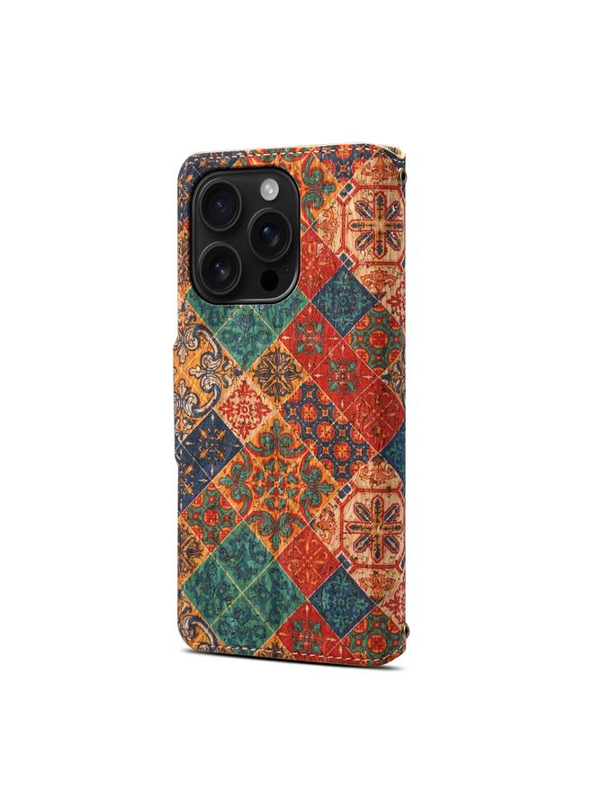 Denior Case For iPhone 16 Pro Max Flower Language Series Cork Fabric Oil Edge Leather Phone Case - Image 3