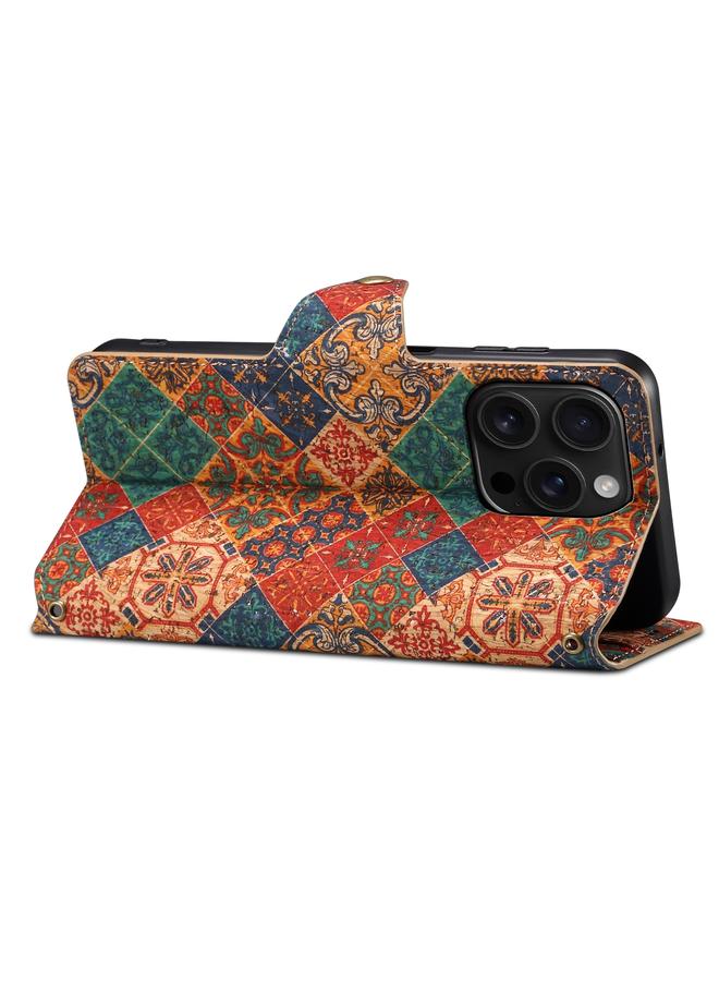 Denior Case For iPhone 16 Pro Max Flower Language Series Cork Fabric Oil Edge Leather Phone Case - Image 5