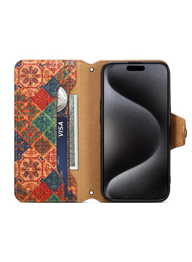 Denior Case For iPhone 16 Pro Max Flower Language Series Cork Fabric Oil Edge Leather Phone Case - Image 4