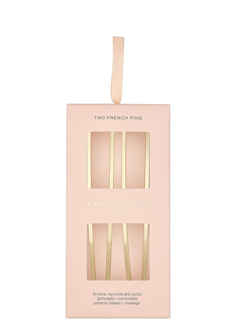 Kristin Ess Kristin Ess French Pin Set of 2 - U Shaped French Hair Pins for Buns, Chignons, Wedding Updo Hairstyles and Top Knots - Hair Styling Accessories for Women - Gold  - Image 1