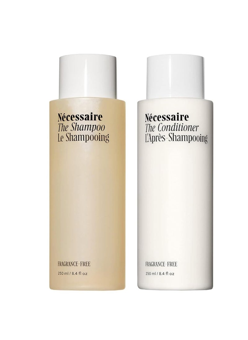Necessaire Nécessaire The Hair Duo - Shampoo and Conditioner Set 2 x Full-Size. The Shampoo + The Conditioner. Hyaluronic Acid + Vitamin B Complex. Fragrance-Free. Approved by the National Eczema Association.  - Image 1