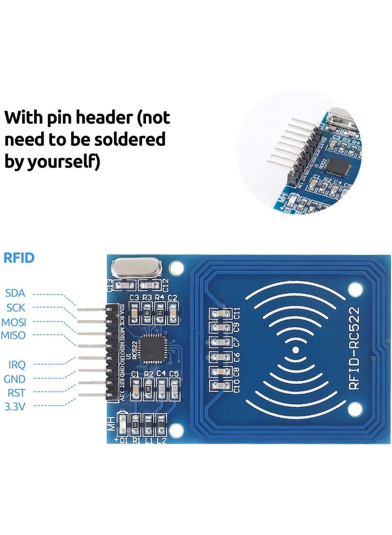 فيلارو مجموعة قارئ بطاقات IC بتقنية RFID RC522 مكونة من 3 قطع مع موصلات دبابيس (لا حاجة للحام)، وبطاقات IC فارغة، وحلقات مفاتيح لتعلم تطوير الإلكترونيات ووحدات التحكم الدقيقة. - Image 2