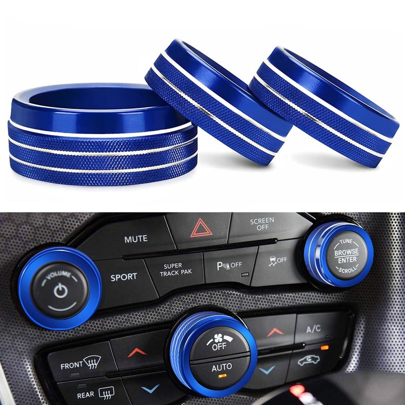Auprite Climate Control Knob Covers for Challenger Accessories 20152023 2024 for Dodge Charger 20152023 2024 for Dodge Chrysler 300300s 201520243Pcs Kit Blue