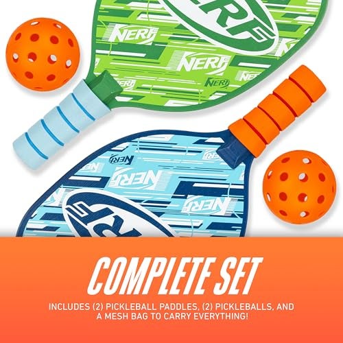NERF 2 Player Pickleball Paddle Set - Youth Pickleball Equipment Set - (2) Wooden Paddles with Foam Grips + (2) Outdoor Balls for Kids - Carry Bag Included - Image 5