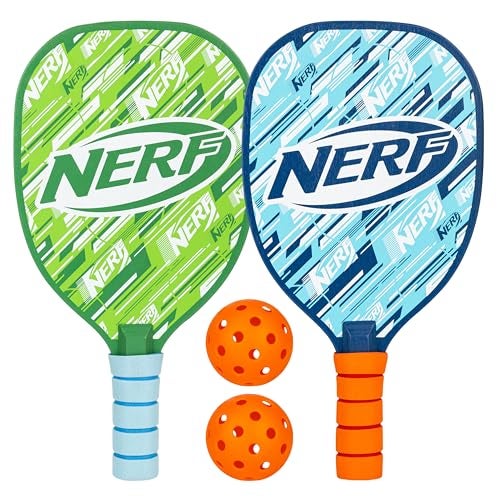NERF 2 Player Pickleball Paddle Set - Youth Pickleball Equipment Set - (2) Wooden Paddles with Foam Grips + (2) Outdoor Balls for Kids - Carry Bag Included - Image 1