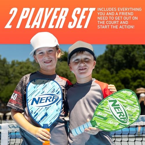 NERF 2 Player Pickleball Paddle Set - Youth Pickleball Equipment Set - (2) Wooden Paddles with Foam Grips + (2) Outdoor Balls for Kids - Carry Bag Included - Image 2
