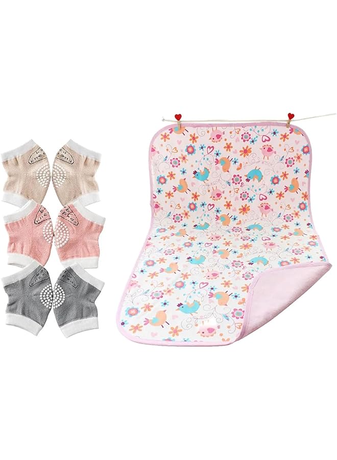 STAR BABiES Combo Pack Of 2 Girls Anti Slip Crawling Kneepads Pack Of 3 With Reusable Changing Mats Pink - Image 1