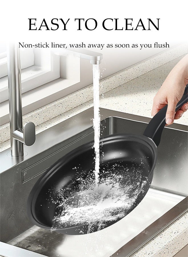 DUNISO مجموعة 13 قطعة من الأواني وملاعق القلي غير لاصقة مع غطاء، قدر شوربة ومقلاة ذات قاع مسطح مع مقبض مقاوم للحرارة قابل للفصل تشمل 4 أواني، 3 أغطية للأواني، و6 مجموعات ملاعق قلي - Image 5