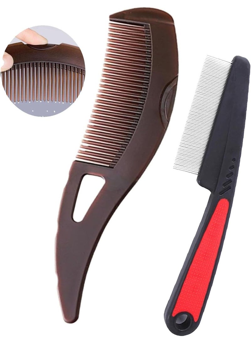 فيرست برو مشط قشرة الشعر بأسنان دقيقة لإزالة السموم من فروة الرأس وعلاج القمل للنساء والرجال والأطفال، من الفولاذ المقاوم للصدأ، أداة تنظيف وتدليك الشعر للعناية بالشعر (A-2PC بني) - Image 1
