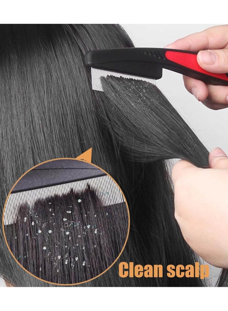 فيرست برو مشط قشرة الشعر بأسنان دقيقة لإزالة السموم من فروة الرأس وعلاج القمل للنساء والرجال والأطفال، من الفولاذ المقاوم للصدأ، أداة تنظيف وتدليك الشعر للعناية بالشعر (A-2PC بني) - Image 3