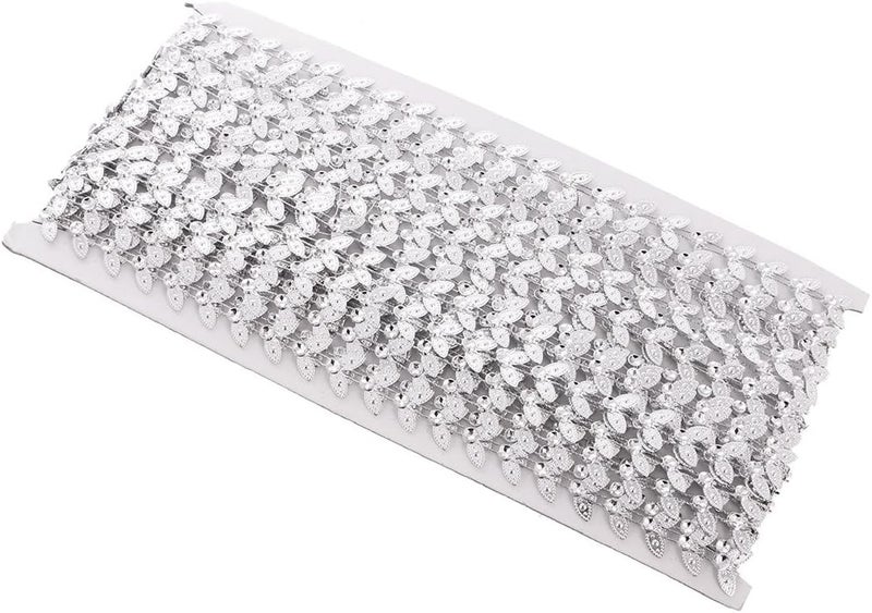 كلاراكو شريط فضي اللون مزين بأوراق كريستالية بطول 10 ياردات، على شكل سلسلة مرصعة بأحجار الراين، يُستخدم كزينة للخياطة. - Image 5