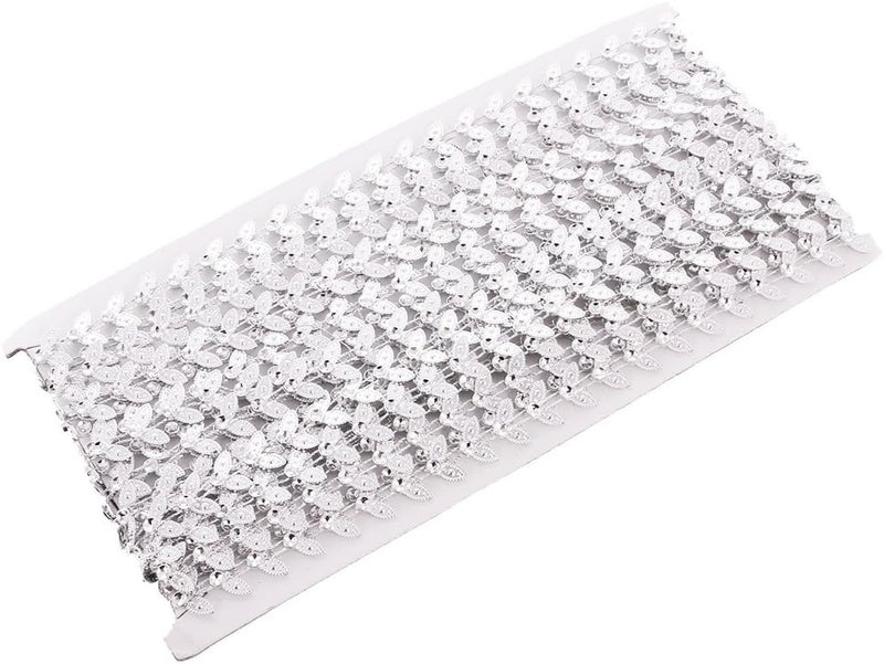 كلاراكو شريط فضي اللون مزين بأوراق كريستالية بطول 10 ياردات، على شكل سلسلة مرصعة بأحجار الراين، يُستخدم كزينة للخياطة. - Image 4