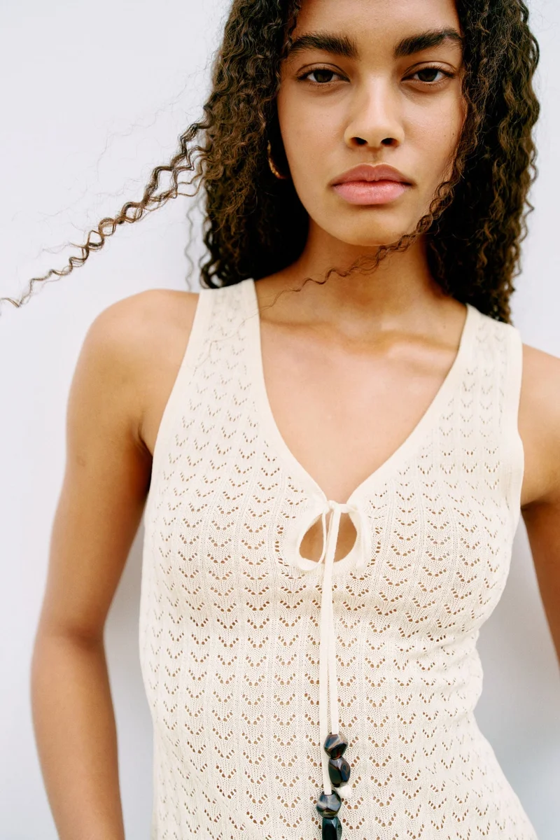 H&M Pointelle-knit tie-detail top