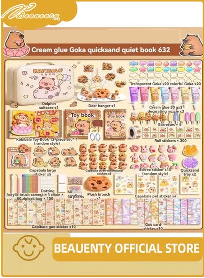 Beauenty 632 Pcs DIY Whipped Cream Clay Glue Set, Simulated DIY Making Art Craft Kit with Cartoon Stickers, Accessories, Key Chains with Storage Box for Gifting - Image 1