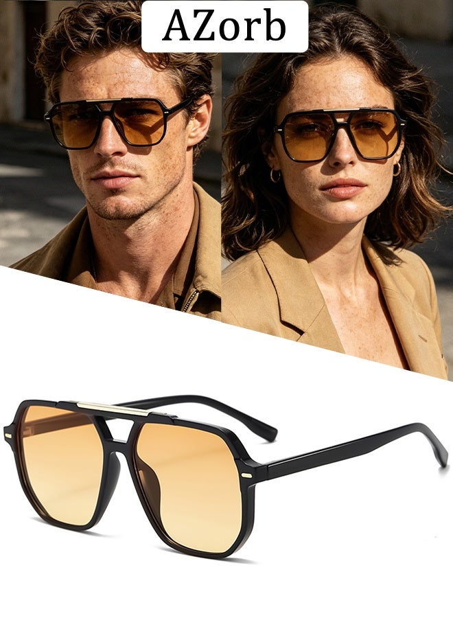 AZorb Aviator Sunglasses Women Men 70s Retro Tinted Lens Women's Men's Sun Glasses Oversized Pilot Square Sunglass Trendy Sun Glas for UV Protection Shades Orange - Image 1