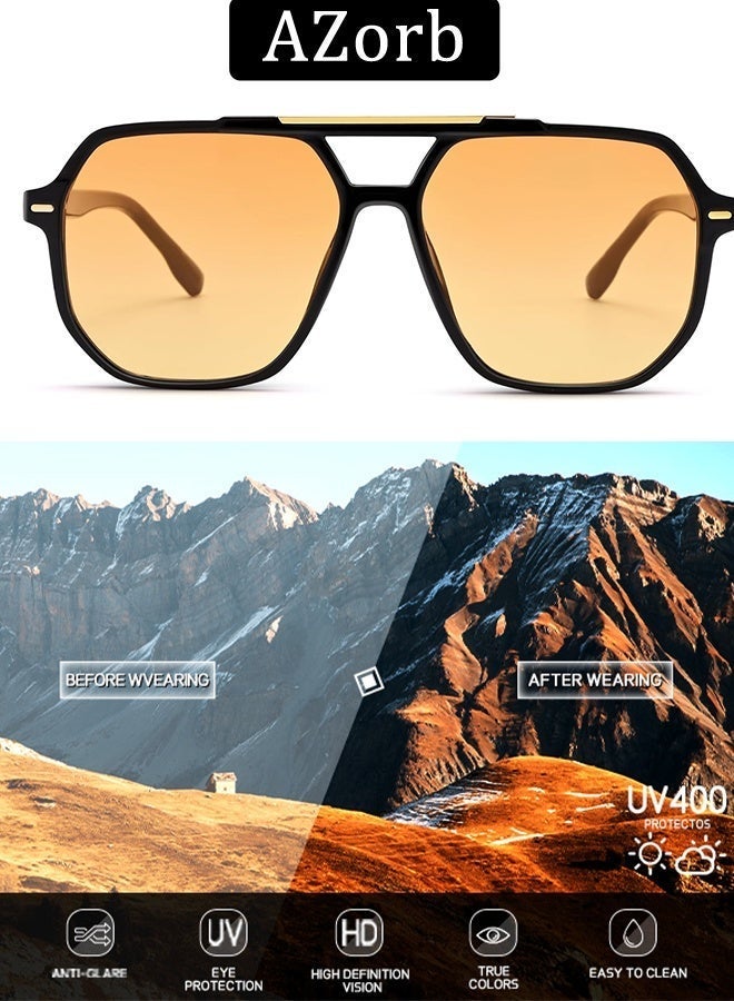 AZorb Aviator Sunglasses Women Men 70s Retro Tinted Lens Women's Men's Sun Glasses Oversized Pilot Square Sunglass Trendy Sun Glas for UV Protection Shades Orange - Image 2